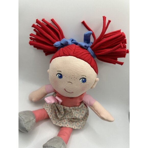 Haba Red Hair Plush 9in Doll Mirli Stuffed Toy Germany Girl Dress Bows Freckles - Picture 2 of 6